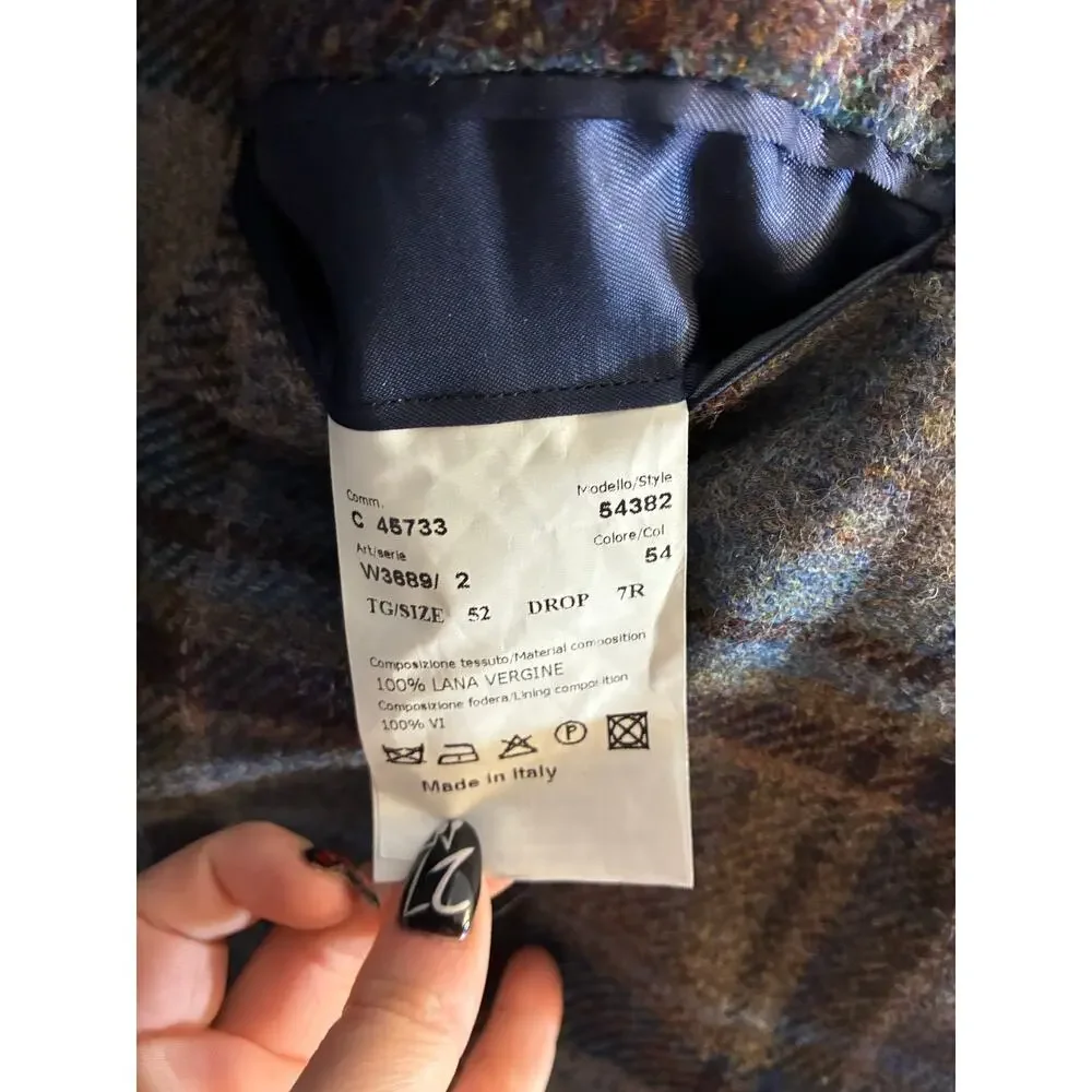 NWOT Angelo Nardelli Plaid Blue Check Wool Blazer Men's 52 Preppy Country Club